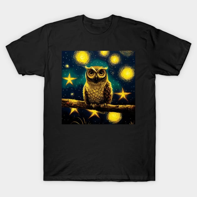 Story book Owl with Stars at Night T-Shirt by Geminiartstudio